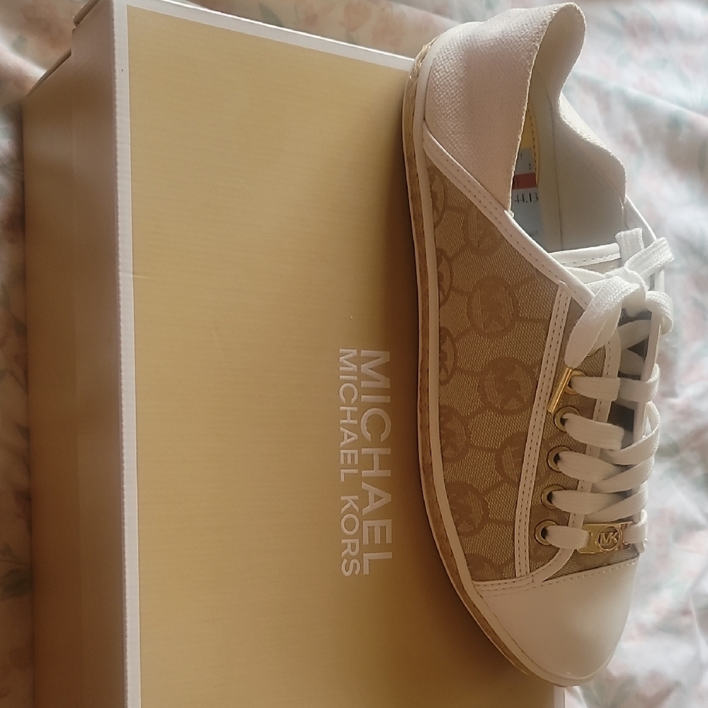 Michael Kors Tan and White Logo Sneakers